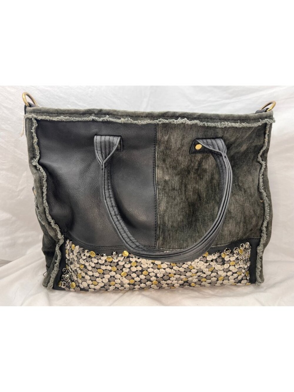Antik Kraft Distressed Canvas Studded Tote Bag Black Gray Boho
